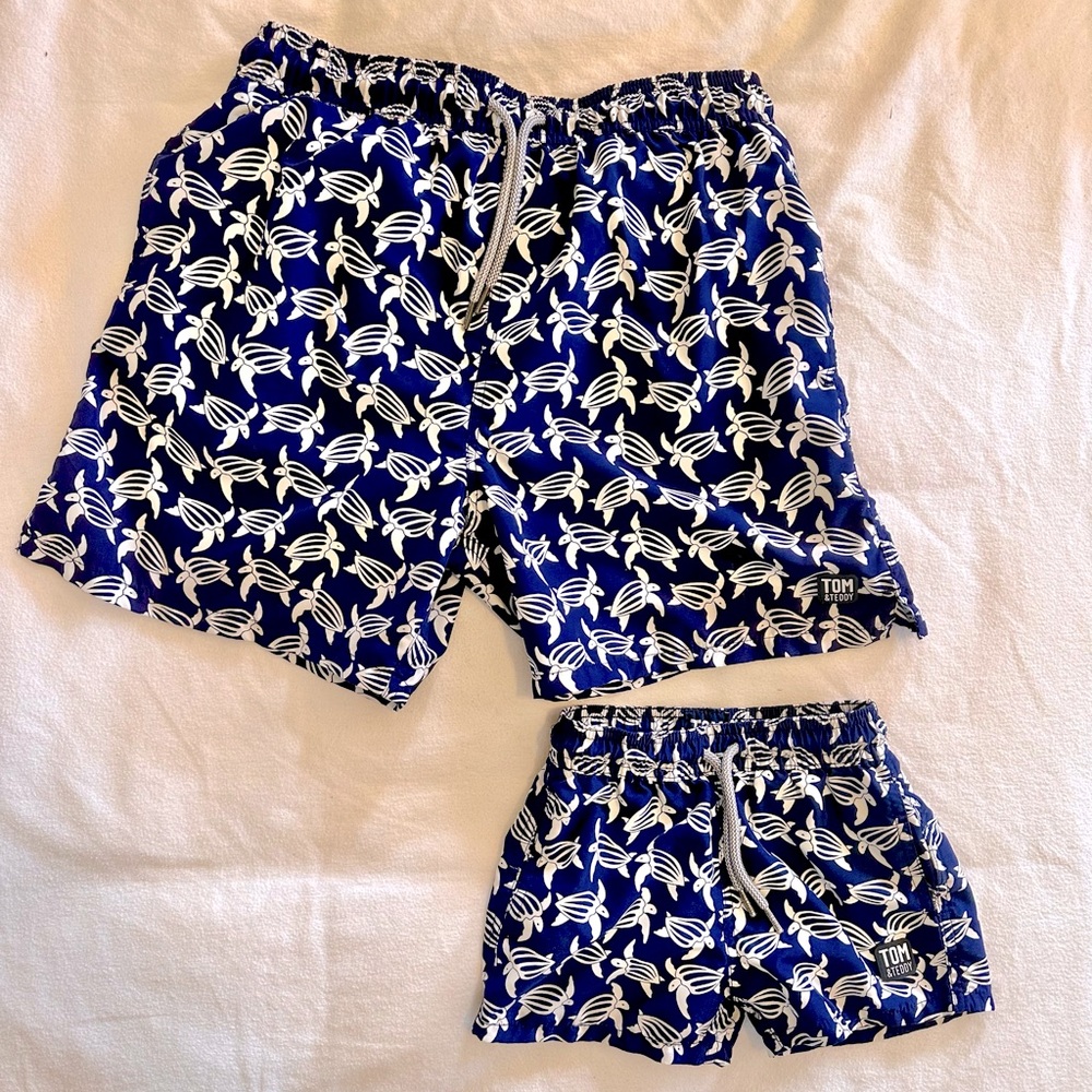 Tom & Teddy Navy and White toddler and adult Swim Shorts